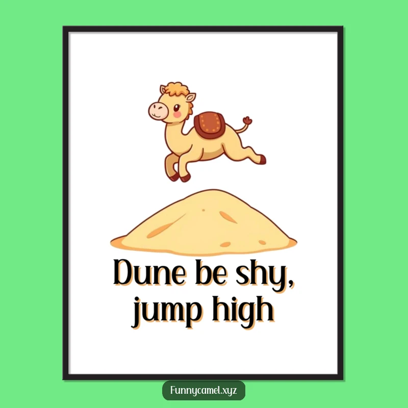 Free Printable Wall Art: Energetic Kawaii Camel Leaping Over Dunes