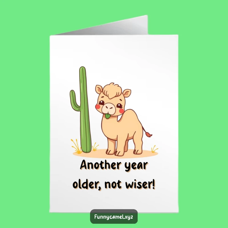Free Printable Birthday Card: Funny Kawaii Camel Chewing Plant for a Laugh