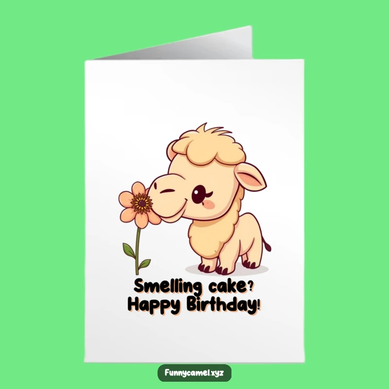 Funny Free Printable Birthday Card: Camel Sniffing Flower - Downloadable Gift